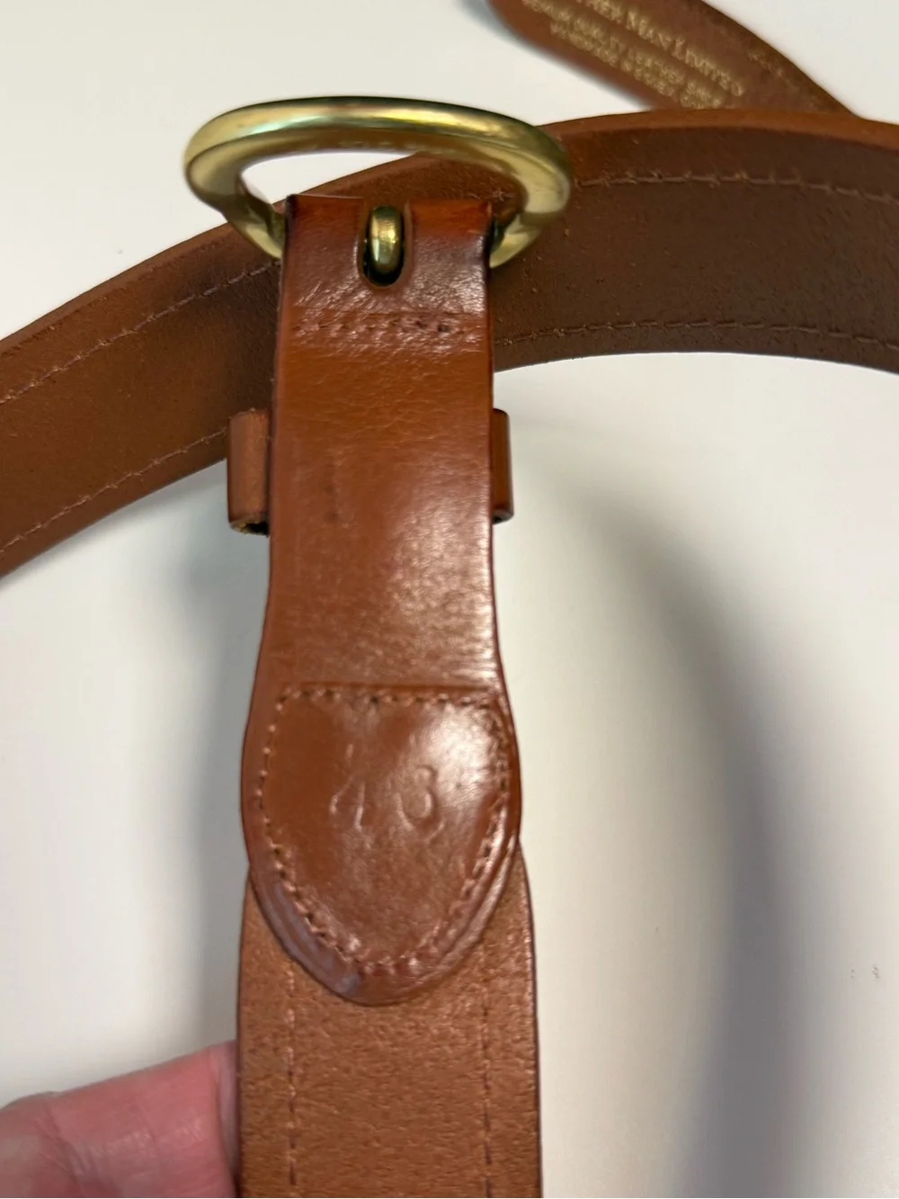 Leather Man Ltd Brown Leather Belt Nautical Flag Ribbon and Brass Buckle Size 46